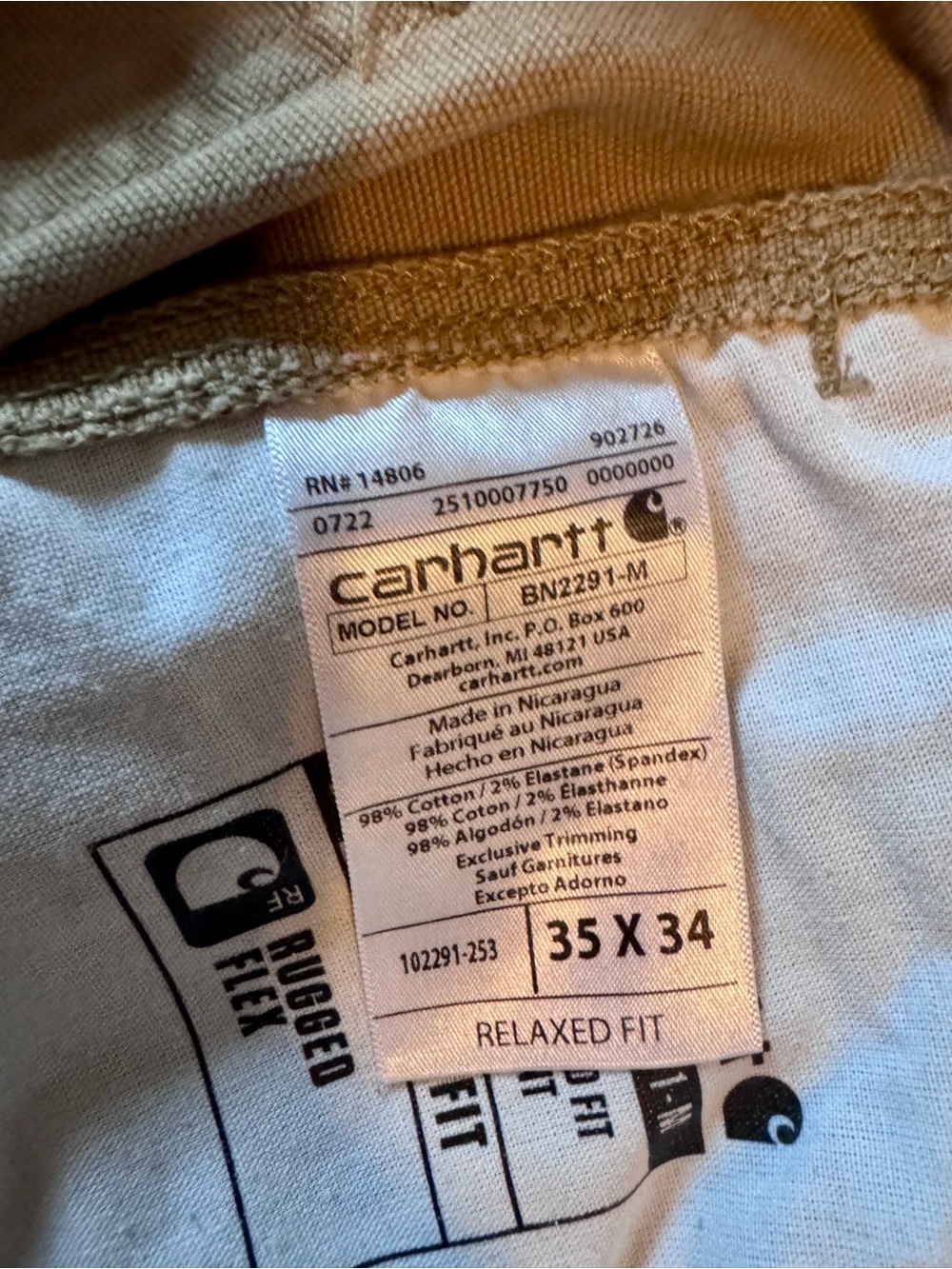 Carhartt Men's Relaxed Fit Khaki Canvas Work pants - Picture 6 of 7